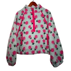 NEW IN Green and pink Floral Fleece Jacket Size Small